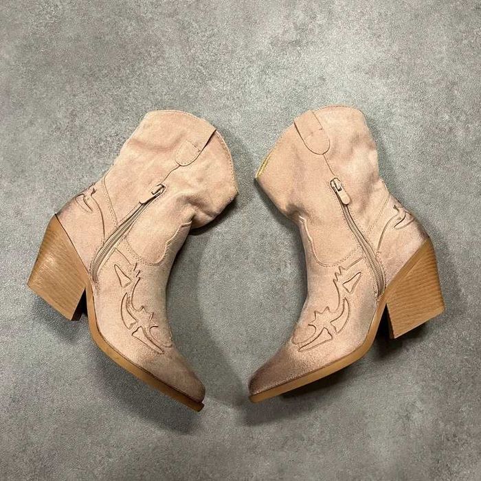 Vintage Buty Kowbojki Zamszowe Y2K Coquette Trendy 90s