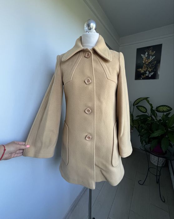 Francuski płaszcz vintage Griffon Paris, beżowy, wełniany retro M