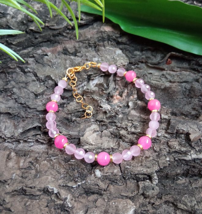 Bransoletka kwarc różowy, marmur różowy i hematyt