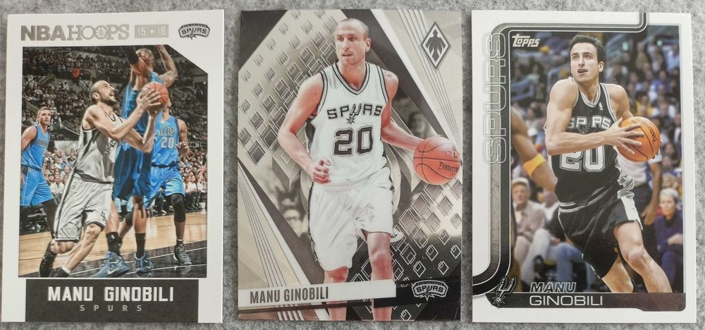 3 karty NBA Manu Ginobili San Antonio Spurs Argentyna Hoops Topps