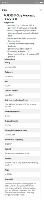 Parkside Kompresor cichy, 1100 W, PSKO 248 B1