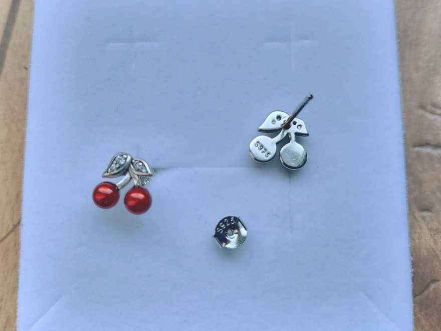 NOWE kolczyki wiśnie wisienki czereśnie 925 srebrne sztyft cherry red