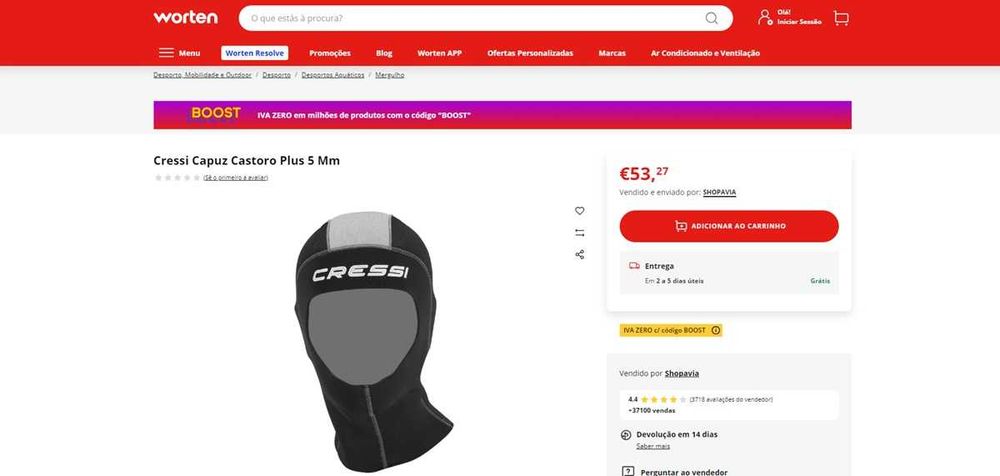 Cressi Castoro Plus Capuz mergulho Tam M