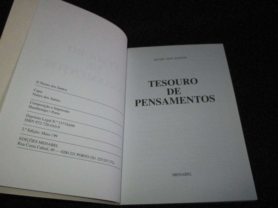 Livro Tesouro de Pensamentos Nunes dos Santos Colecção Retalhos