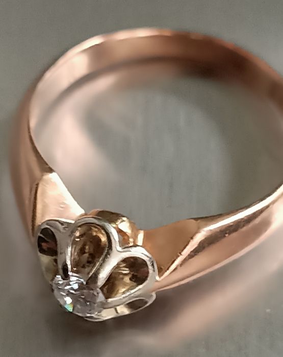 Кольцо заручини помолвка ссср 583 с бриллиантом 0,2ct 4,24г р.18