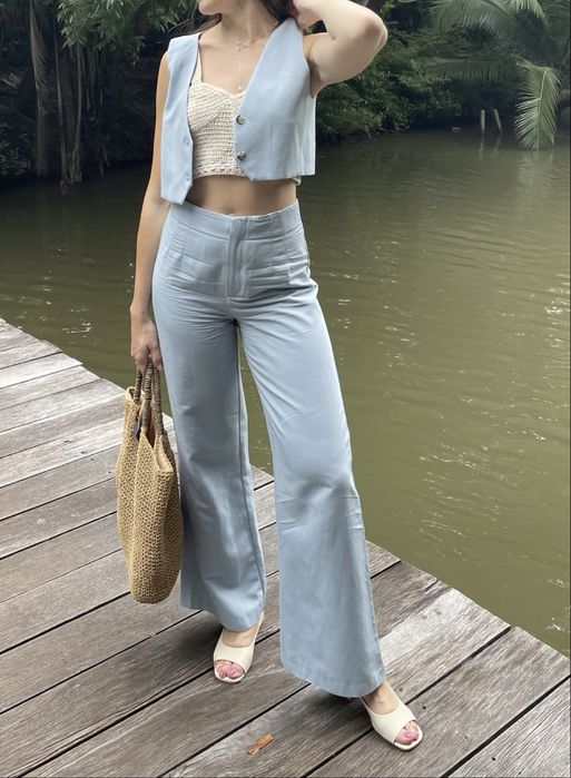 Костюм Zara льон котон брюки палаццо жилетка S