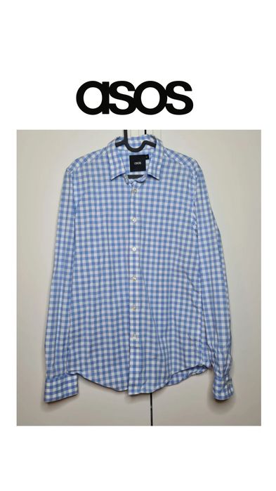 ASOS męska koszula w kratkę M biało- niebieska casual