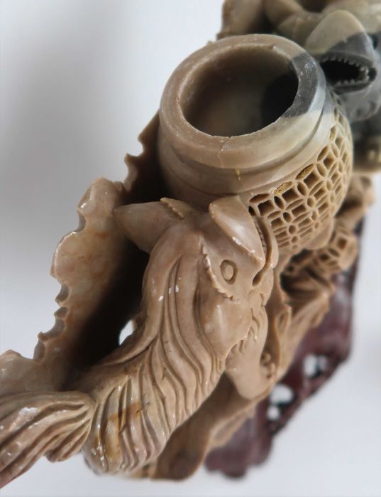 Incensário cães foo - Grande escultura em pedra sabão - China