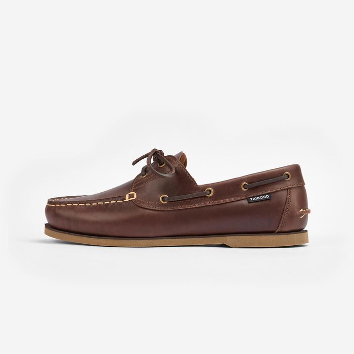 Sapatos de vela couro SAILING 500 Castanho
