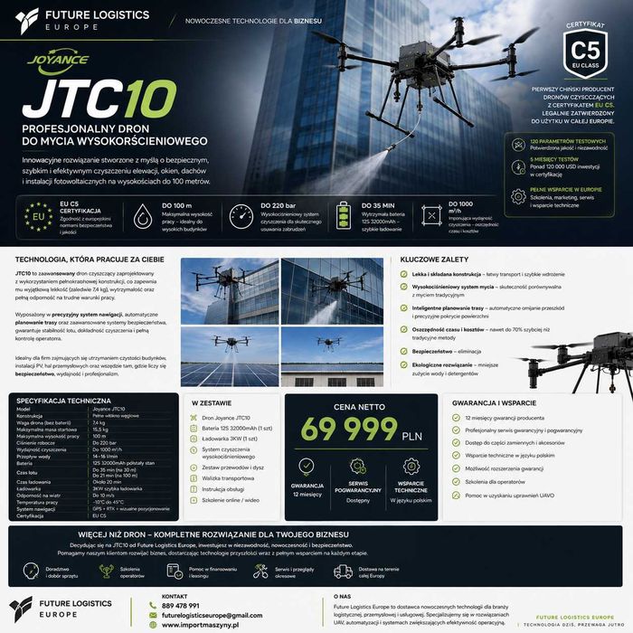 Profesjonalny DRON DO MYCIA elewacji, okien, dachów i paneli fotowoltaicznych