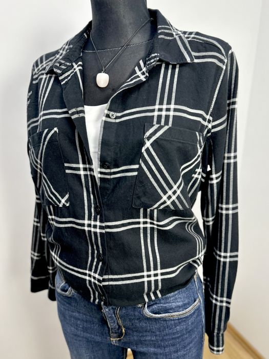 H&M koszula damska oversize w kratę luźna z długim rękawem czarna M 38