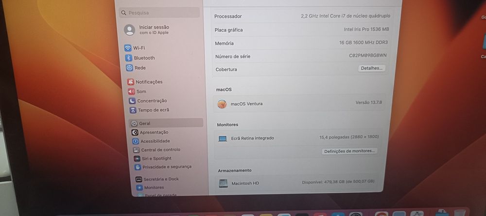 MacBook Pro Retina 15" i7 | 16GB RAM | SSD 500GB | Caixa | Excelente Estado