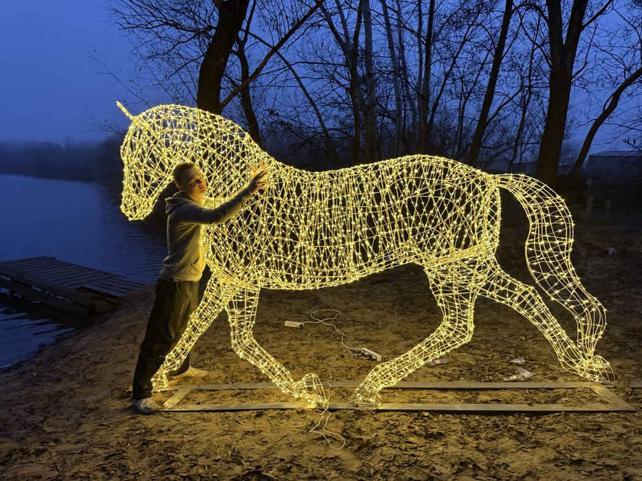 Новорічні фігури, кінь! Олені, сані, власне виробництво новорічних