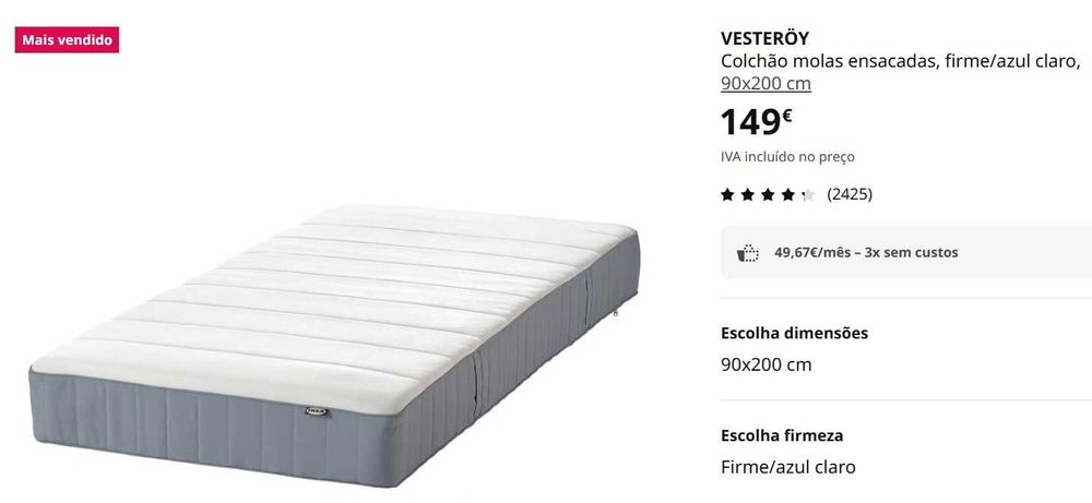 IKEA SLATTUM Estrutura de cama estofada, cinzento, 90x200 cm