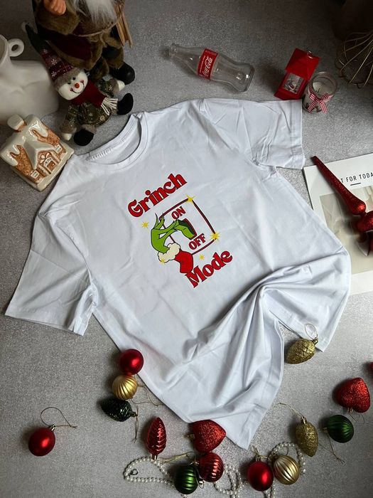 Новорічні оверсайз футболки з Грінчем, біла футболка Grinch mode