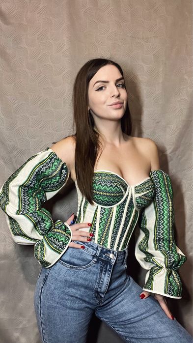 Корсет вишиванка, етнокорсет, корсетний топ з рукавами та чокером