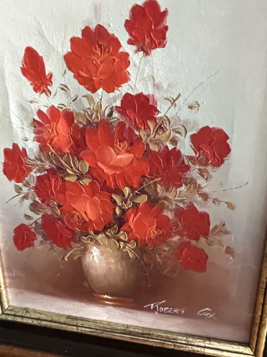Obraz olejny na płótnie – bukiet czerwonych róż, sygn. Robert Cox