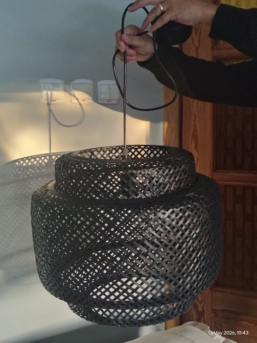 Czarna lampa wisząca bambusowa boho/loft– Stan idealny