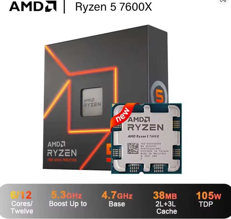 AMD Ryzen 5 7600X 4.7 GHz 6-Core 12-Thread CPU