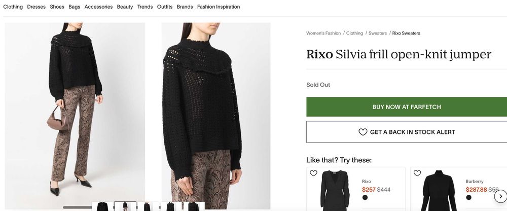 Sweter Rixo czarny szydełkowy kołnierz falbanki