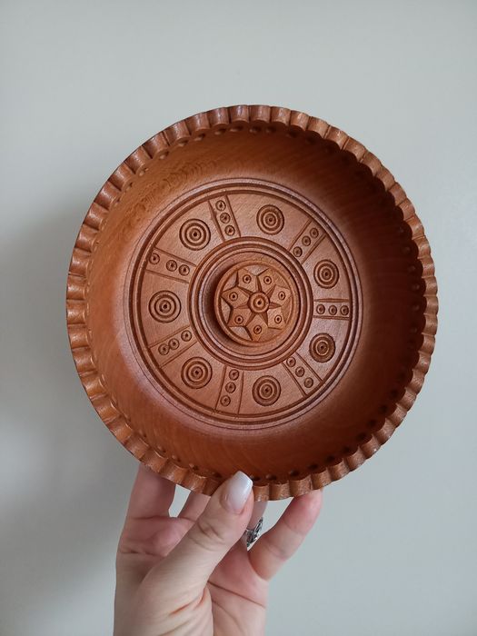 Drewniany talerz na przekąski półmisek deska serów rzeźbiony vintage