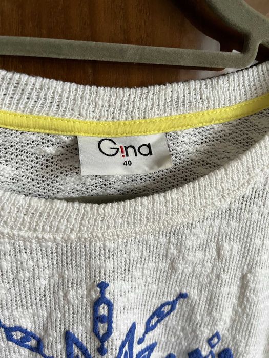 Biała bluzka damska w boho niebieski wzór rozmiar 40