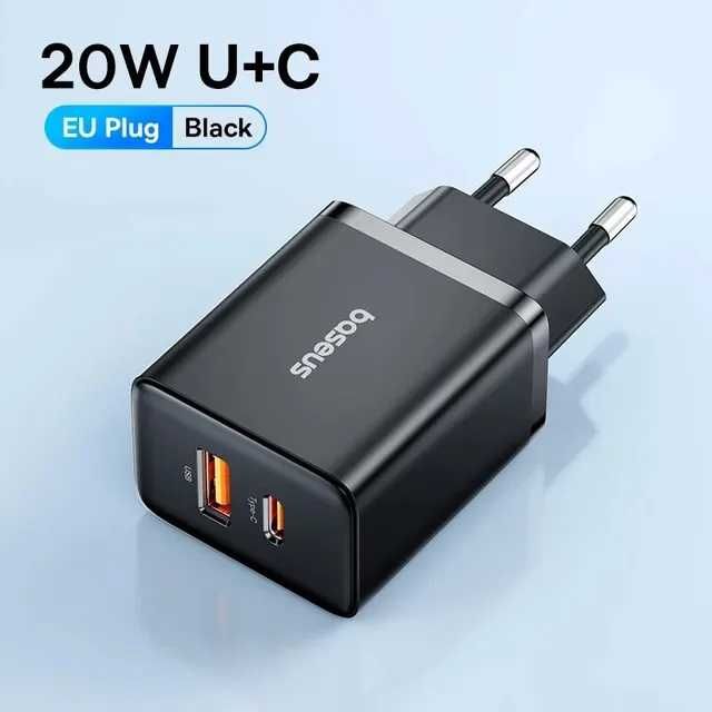 Ładowarka BASEUS cube 20w  3.0 PD, 3.0 QC 2 gniazda EU USB-C + USB-A