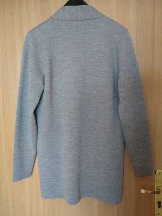 Sabin Linnebjerg Duński elegancki długi kardigan, 50% Merino, Rozmiar