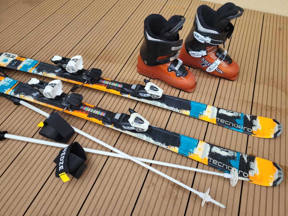 Zestaw Narciarski, Narty Tecnopro 130 + Buty Salomon + Kijki + paski