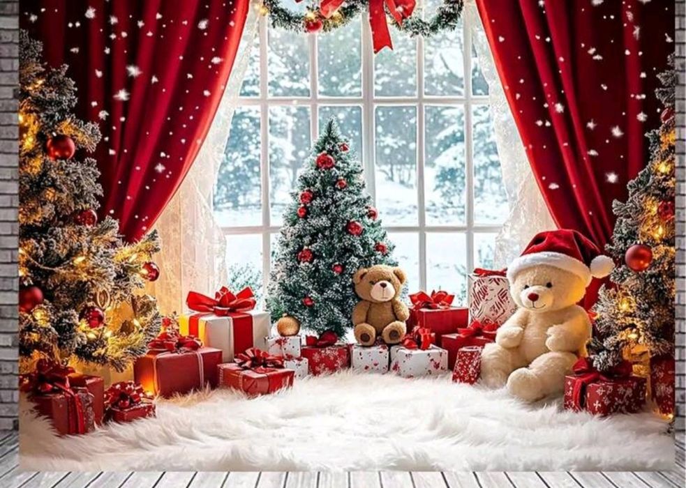 Tło fotograficzne świąteczne zimowa kraina 110 na 180 jak nowe