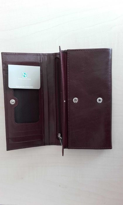 Portfel damski / portmonetka, kolor burgundowy, skóra naturalna, nowy