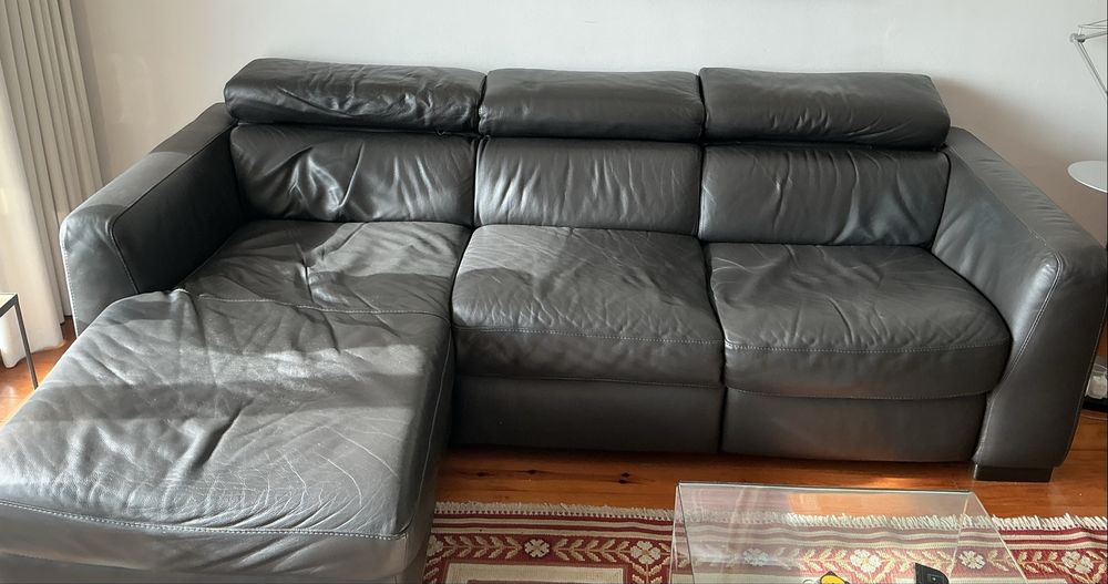 Sofá Divani & Divani em pele genuina com chaise longue