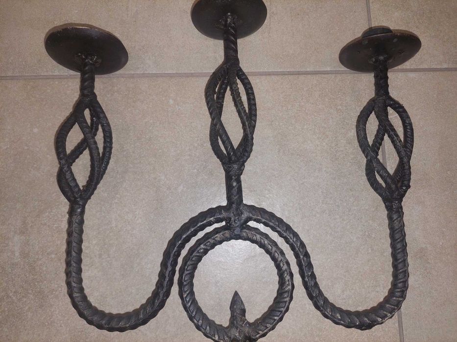 Świecznik, kandelabr, metaloplastyka PRL, Vintage, rękodzieło