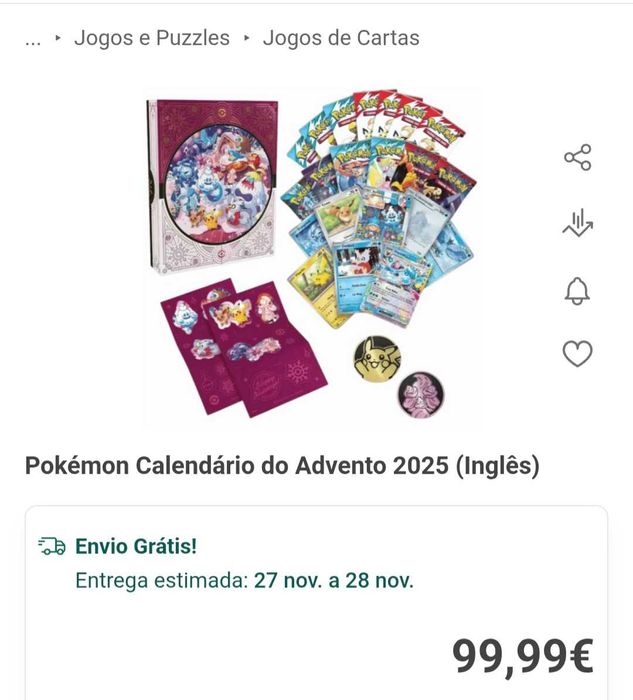 Pokémon Calendário do Advento 2025 Novo (Inglês)