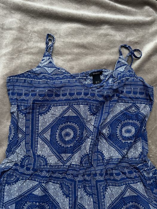 Letni, wakacyjny, wzorzysty, długi kombinezon, niebieski, lindex, M/L