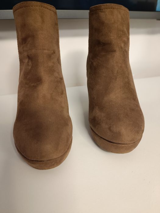 Beaty Girls  Eleganckie Brązowe Botki  Koturn Zamsz BDB+ 38