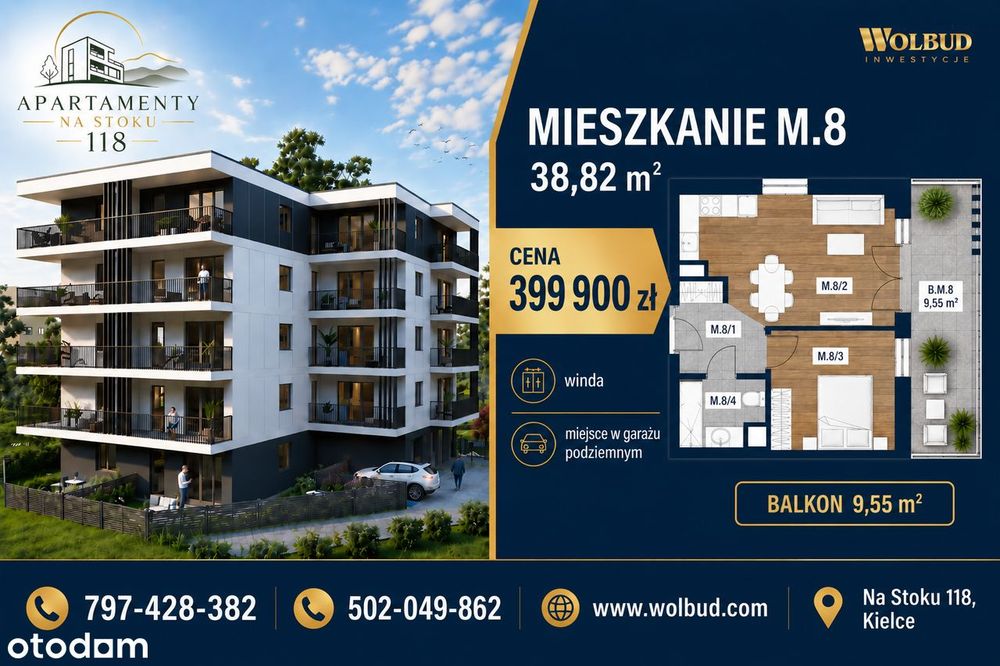 Mieszkanie M.8 – 38,82 m² | balkon 9,55 m² | Na Stoku 118 | OKAZJA