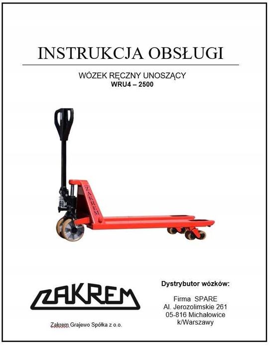 Zestaw naprawczy paleciaka Zakrem WRU4-2300/2500. Części zamienne WRU4