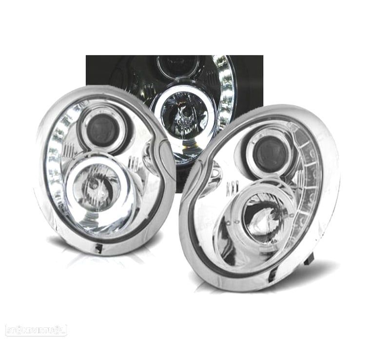 CONJUNTO DE FARÓIS MINI COOPER R50 R52 R53 01-06 DAYLIGHT LED CROMADOS - 1