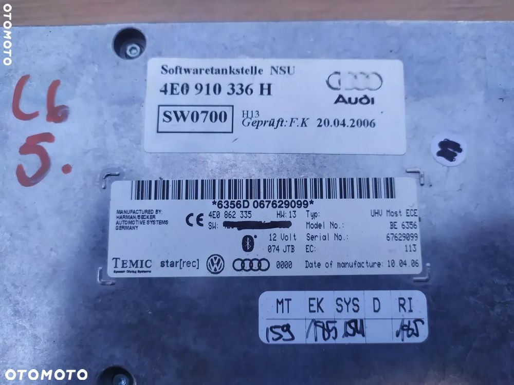 AUDI Q7 A6 A8 MODUŁ BLUETOOTH TELEFONU 4E0910336H - 2