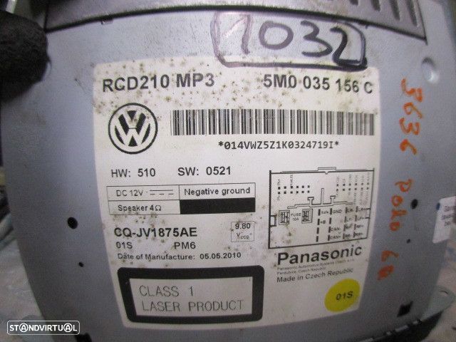Radios 5M0035156C VW POLO 6R 2011 1.6 TDI 90CV 3P PRETO ORIGINAL RCD210 MP3 - 7