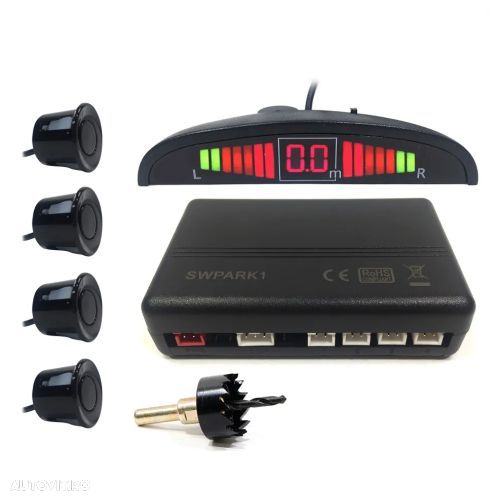 Senzori parcare spate Streetwize, 12 V, cu 4 senzori de culoare negru si display LED si alerta sonora - 1