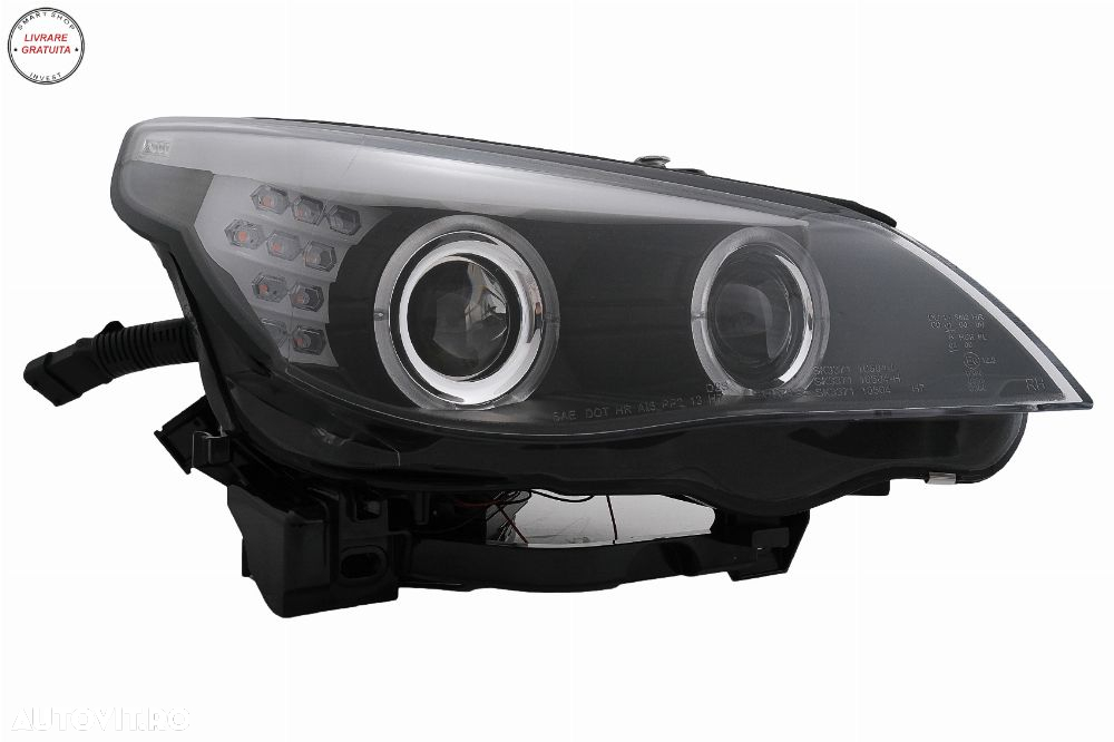 Faruri LED Angel Eyes BMW Seria 5 E60 E61 (2003-2007) LCI Design Negru- livrare gratuita - 12