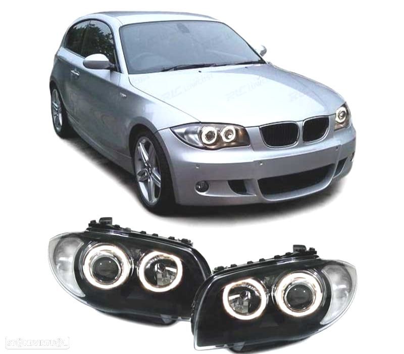 FARÓIS BMW SERIE 1 E87 E82 E88 04-11ANGEL EYES FUNDO PRETO - 1
