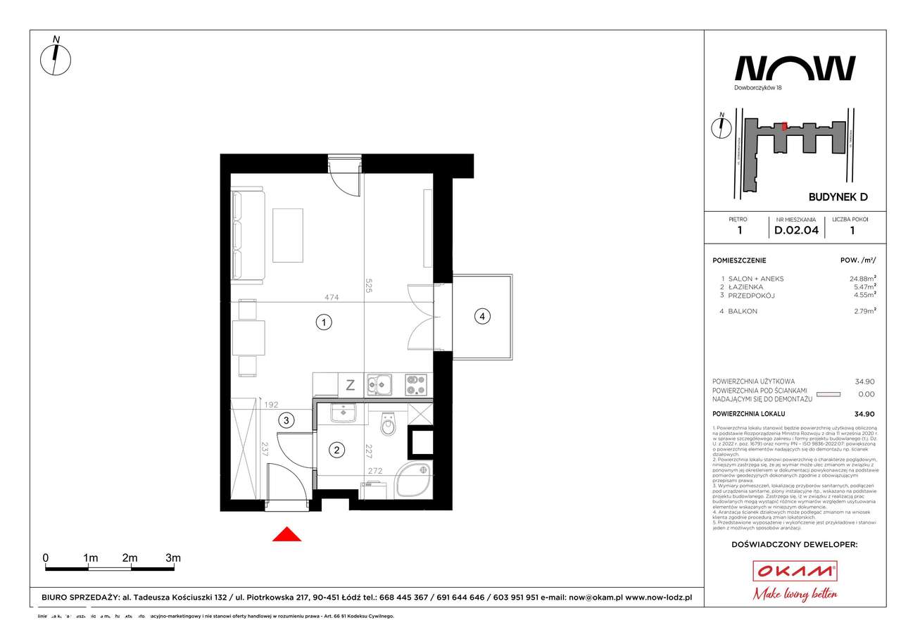 1-pokojowe mieszkanie 34m2 + balkon Bezpośrednio - Pełny obrazek: 2/8