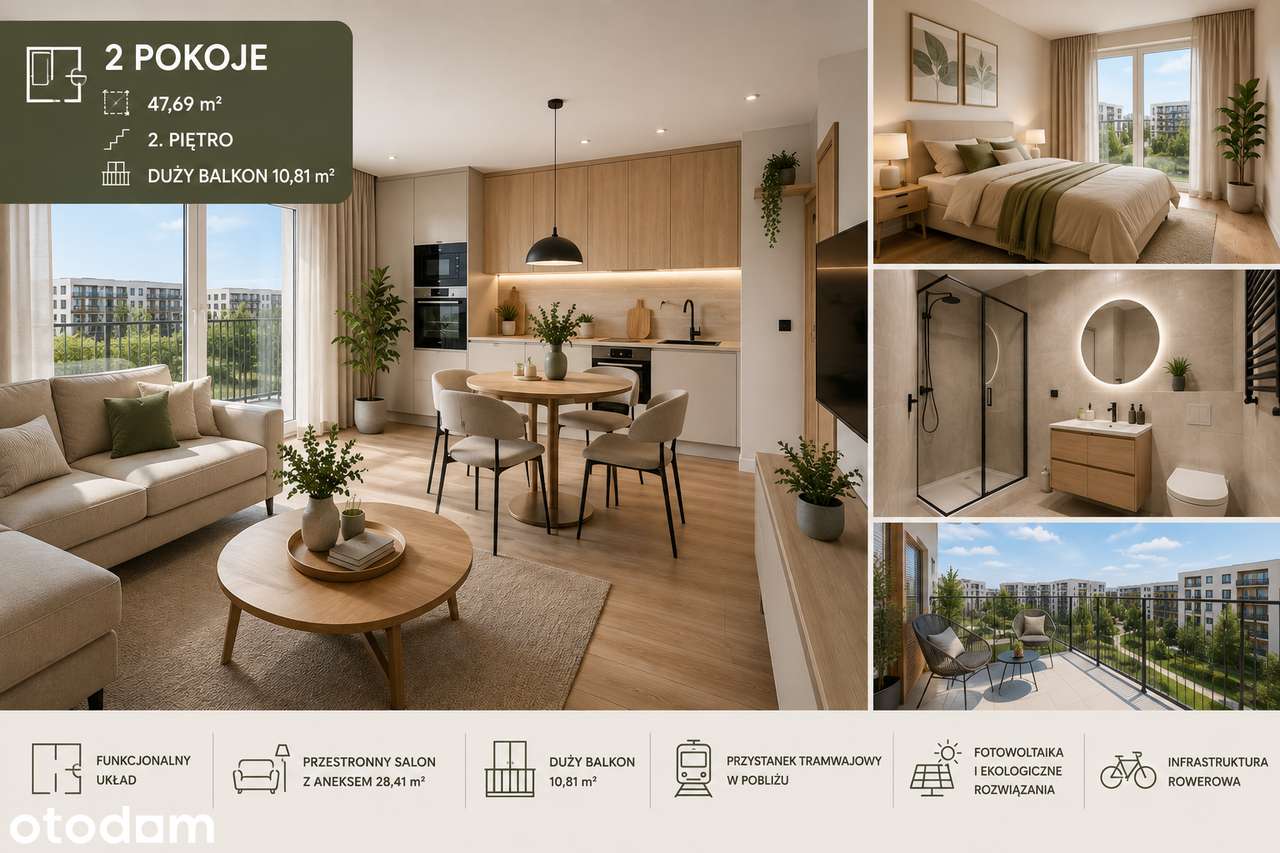 2 pokoje | 47,69 m² | duży balkon 10,81 m²
