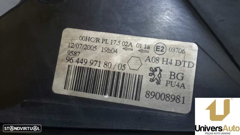 FAROL DIREITO PEUGEOT 1007 2005 -9644997180 - 2