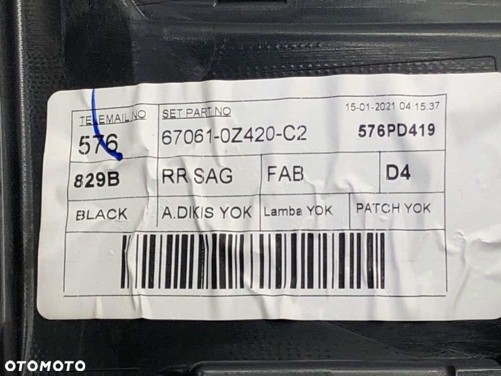 BOCZEK DRZWI PRAWY TYŁ - 51.60 PLN - TOYOTA COROLLA sedan (_E21_) 2019 - 2022 1.8 VVTi Hybrid - 4