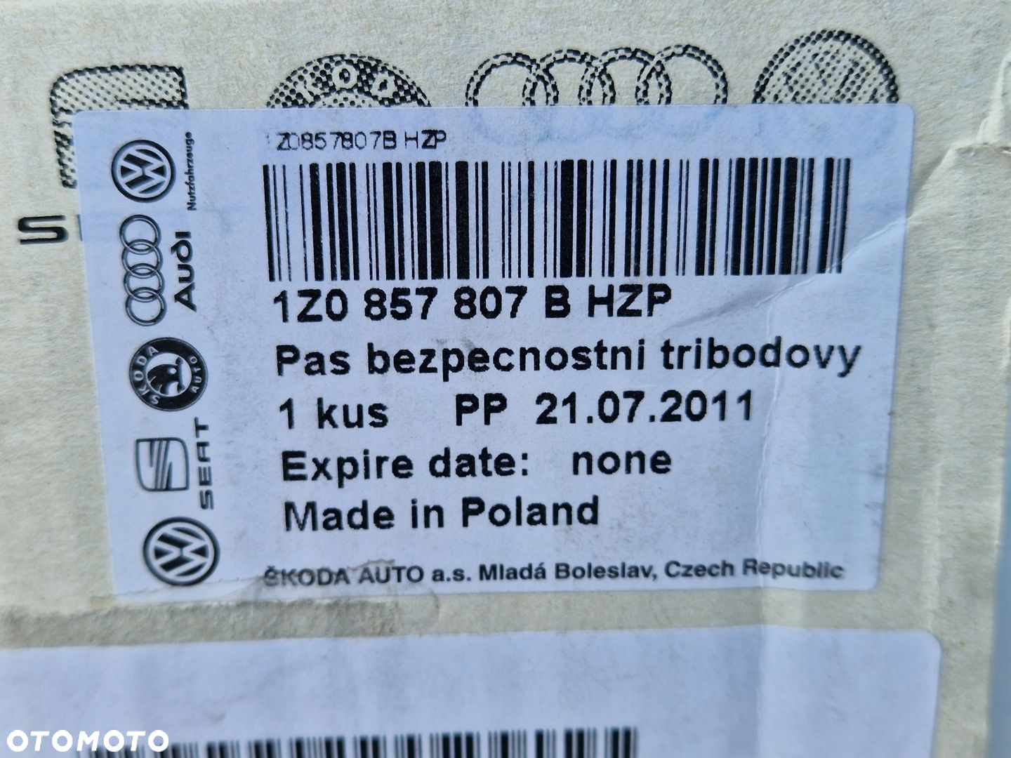 OCTAVIA II 2 PAS BEZPIECZEŃSTWA LEWY 1Z0857807B HZP KREMOWY NOWY ORYGINAŁ - 2