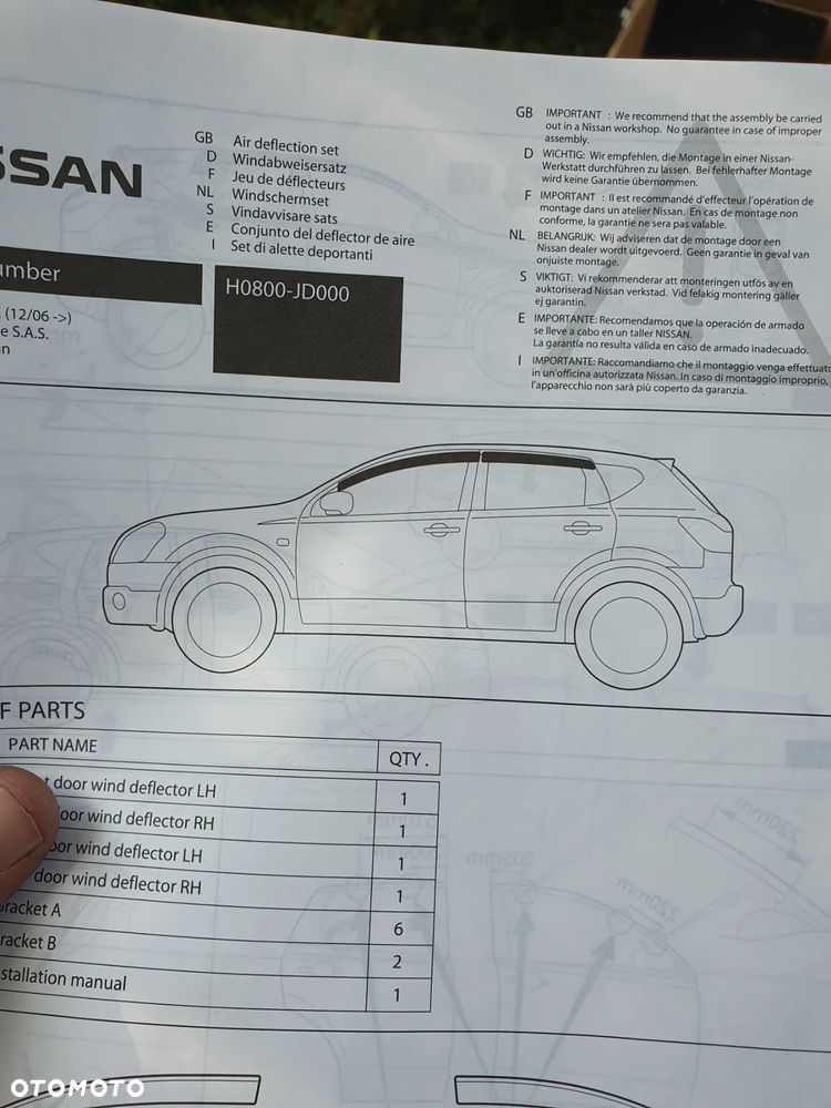 Owiewka Owiewki drzwi szyb Nissan Qashqai I J10 H0800-JD000 Komplet - 3